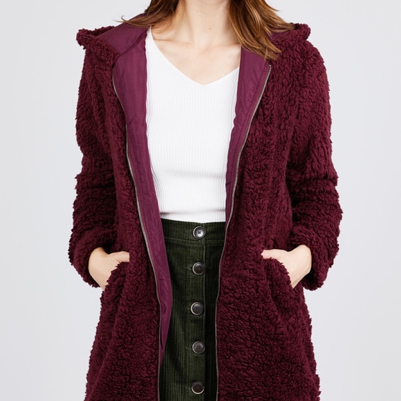 ⚠️1 LEFT‼️ TEDDY HOODIE FAUX FUR ZIP-UP JACKET - Picture 2 of 7